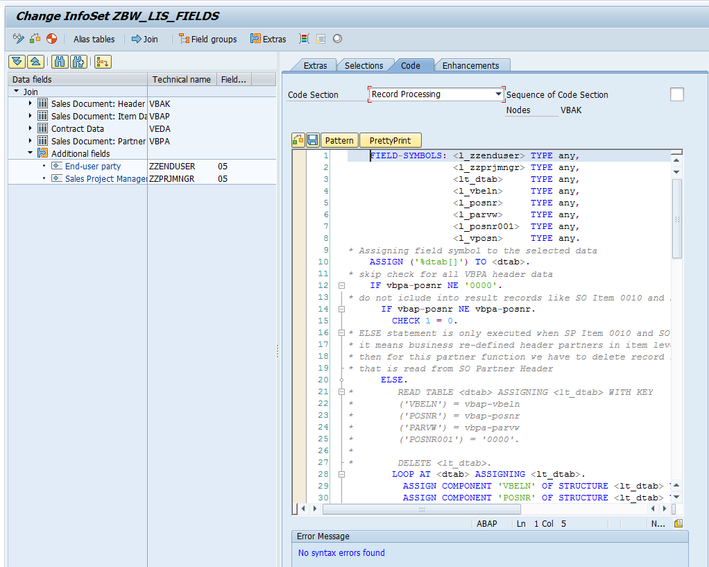 Using SAP Query Functionality for BI Data Source Enhancement