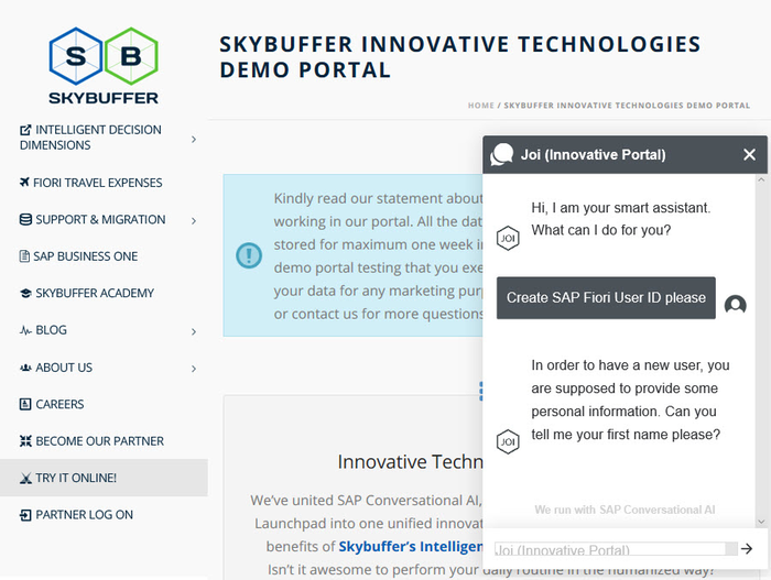 Innovative Technologies Demo Portal