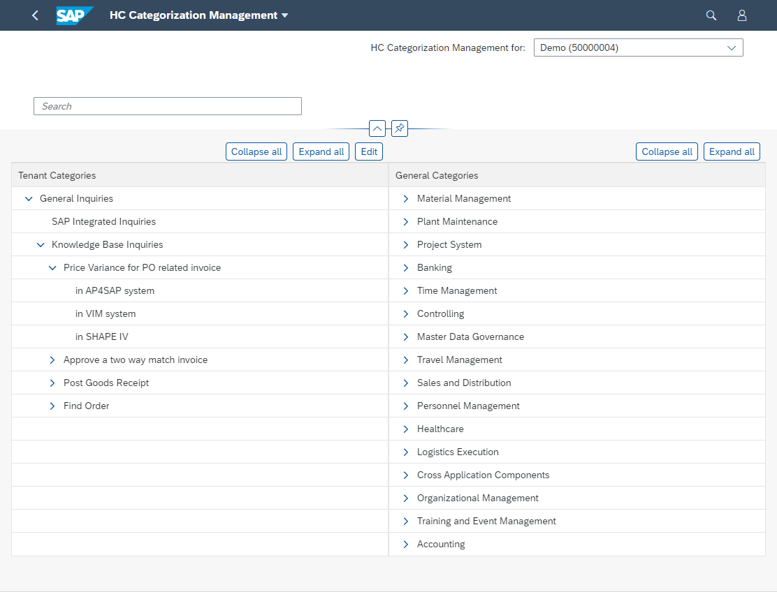 HC categorization management